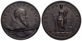 PAPALI - Giulio III (1550-1555) - Medaglia - A. V - Riconio di Hamerani (sec. XVII° e XVIII) - Busto con piviale a d. - R/ La Gioia con palma e cornuc...