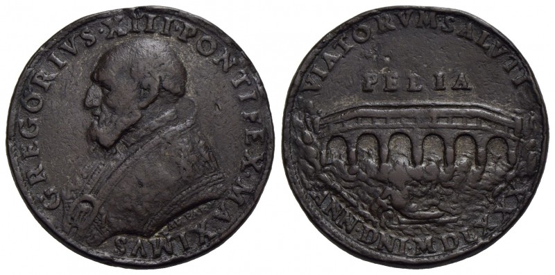 PAPALI - Gregorio XIII (1572-1585) - Medaglia - 1580 - Ponte Gregoriano sul fium...