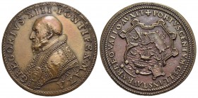 PAPALI - Gregorio XIII (1572-1585) - Medaglia - Civitavecchia col porto - Busto a s. con piviale - R/ Vista della Città di Civitavecchia col porto Opu...