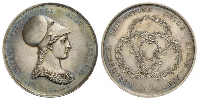 CITTA' - Firenze - Medaglia - 1814 - Accademia delle arti - Testa di Minerva elm...