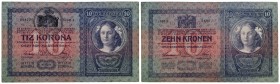 COLONIE ED OCCUPAZIONI DI TERRITORI ITALIANI - Stemma Sabaudo su banconote austro ungariche (1919) - 10 Corone - 02/01/1904 - RRRRR Gav. Manca; C.G. O...