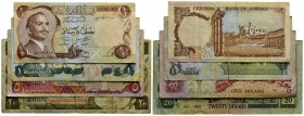 GIORDANIA - Hussein Ibn Talal (1952-1999) - 20 Dinari - 1981 - R Kr. 21a Firma 16 assieme a 5, 2 e 1/2 dinaro (BB:BB+) - Lotto di 4 banconote - BB