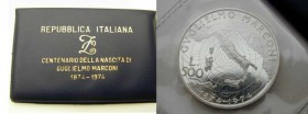REPUBBLICA ITALIANA. Anno 1974, moneta da 500 lire Prova in argento per il centenario della nascita di Guglielmo Marconi R FDC