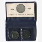 REPUBBLICA ITALIANA. Anno 1974, moneta da 100 lire prova in acmonital per il centenario della nascita di Guglielmo Marconi R FDC