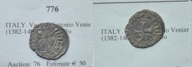 ITALY. VENICE. Antonio Venier (1382-1400). Tornesello 0.55g. Obv: Cross potent. Rev: Lion of St. Mark. Cf. NAC 108, lot 192. RARE Near very fine. ex A...