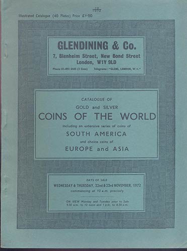GLENDINING & Co. Auction London 22-23/11/1972. Catalogue of gold and silver Coin...