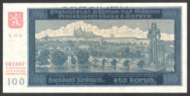 Bohemia & Moravia 100 Korun 1940 Specimen
P# 6s; № S.17 A 101007; UNC; "Prague"