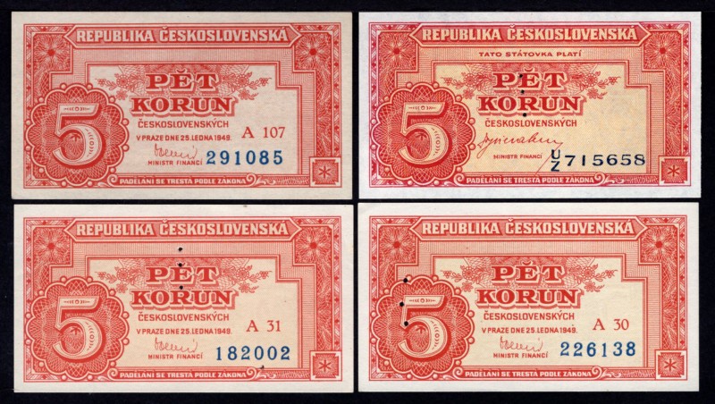 Czechoslovakia Lot of 4 Banknotes 1945 - 1949
P# 59 & 68; Common & Specimens