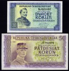 Czechoslovakia 20 & 50 Korun 1945
Common & Specimen