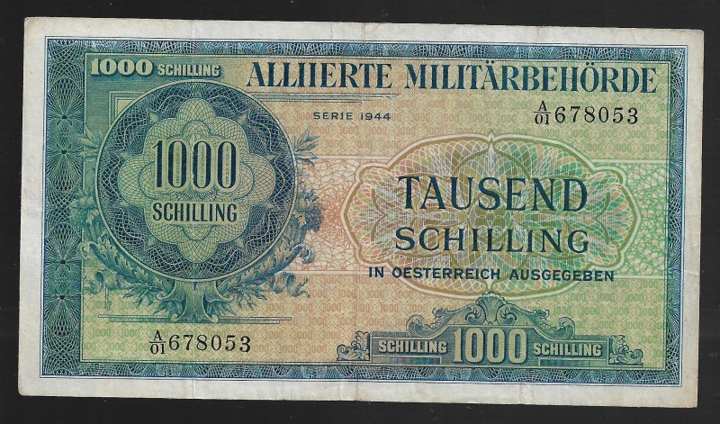Austria Soveit Administration 1000 Shillings 1944 Rare
P# 111; A/01 678053; rar...