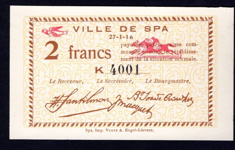 Belgium 2 Francs 1916
Ville de Spa; K 4001