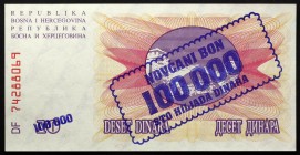Bosnia and Herzegovina 100 000 Dinara 1993
P# 34a; № DF74288069; UNC