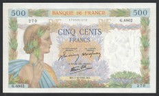 France 500 Francs 1942 RARE!
P# 95b; № 172531270; UNC-; Large Banknote; RARE!
