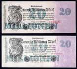 Germany Lot of 2 Banknotes 1923
P# 97b , R96b; 20 Millions Mark; VF/EF & VF