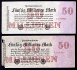 Germany Lot of 2 Banknotes 1923
P# 98, R97b;50 Millions Mark; VF/EF & F