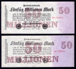 Germany Lot of 2 Banknotes 1923
P# 98, R97b;50 Millions Mark; VF/EF & VF