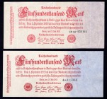 Germany Lot of 2 Banknotes 1923
P# 92, R91b; 500 000 Mark; VF& UNC