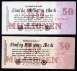 Germany Lot of 2 Banknotes 1923
P# 98, R 97; 50 Millions Mark; EF/VF