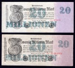 Germany Lot of 2 Banknotes 1923
P# 97b; 20 Millions Mark; EF/VF