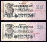 Germany Lot of 2 Banknotes 1923
P# 97a, 97b; 20 Millions Mark; VF