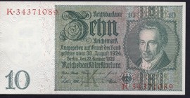 Germany 10 Reichsmark 1929
P# 180a; № K34371089; UNC