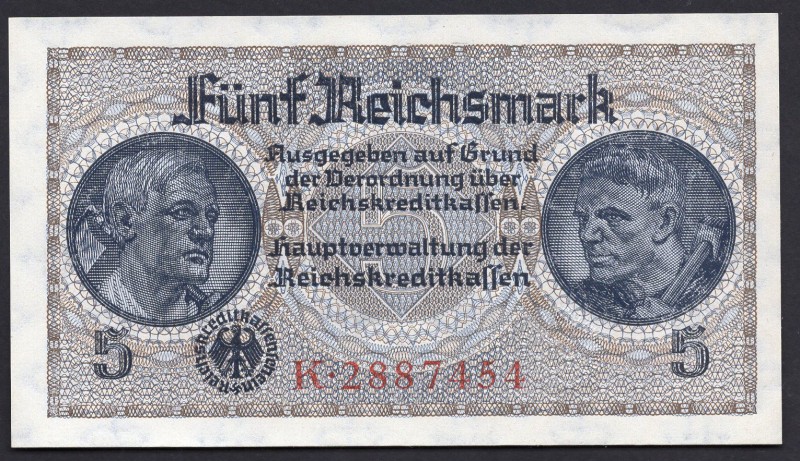 Germany 5 Reichsmark 1940-45 Occupied Territoris
P# R138; № K2887454; UNC