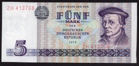 Germany Democratic Republic 5 Mark 1975 Replacement
P# 27a; № ZH413708; UNC