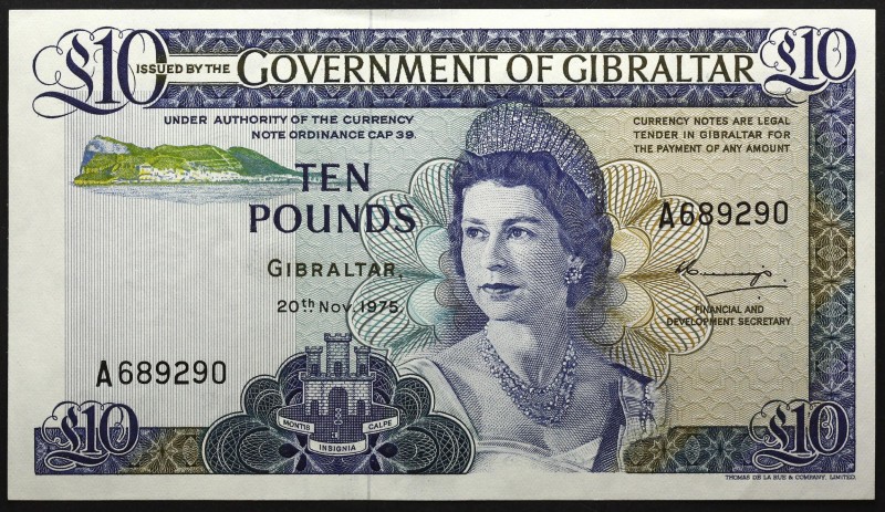 Gibraltar 10 Pounds 1975
P# 22a; № A689290; UNC