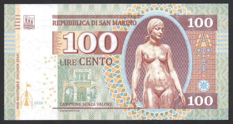 San Marino 100 Lire 2018 Specimen
Mintage: 770; UNC; Bronze Sculpture of a Nude...