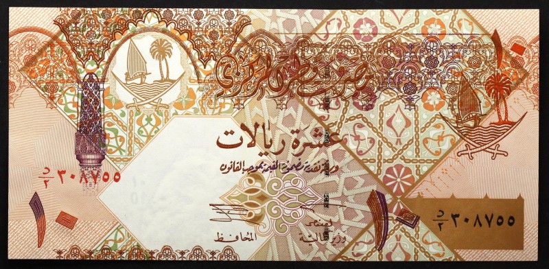 Qatar 10 Riyals 2003
P# 22; № 307855; UNC