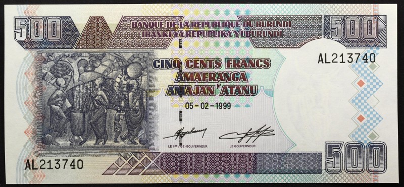 Burundi 500 Francs 1999
P# 38b; № AL213740; UNC