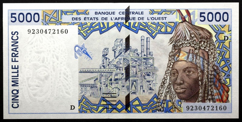 Mali 5000 Francs 1992
P# 413Da; № 9230472160; UNC