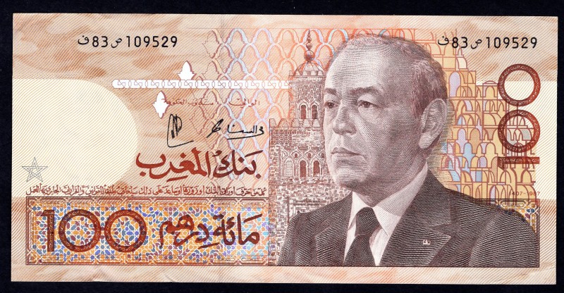 Morocco 100 Dirhams 1966
P# 65d; VF