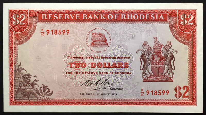 Rhodesia 2 Dollars 1970
P# 31a; № K40-918599; AUNC