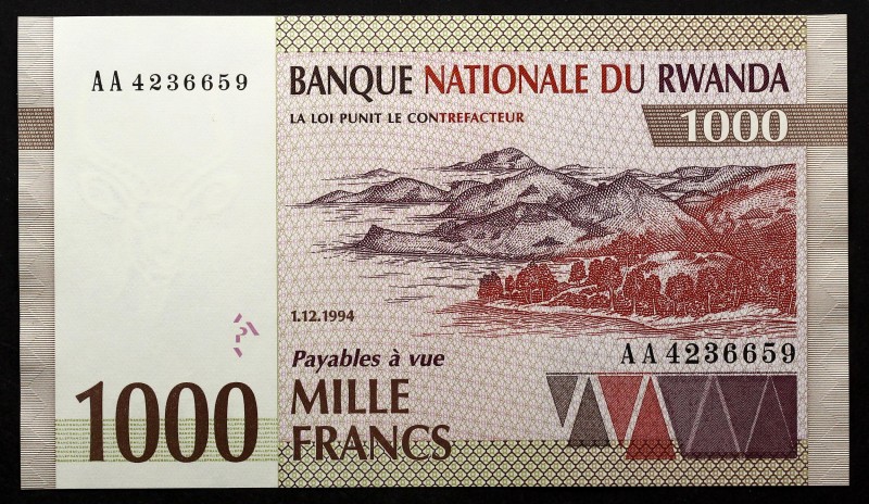 Rwanda 1000 Francs 1994
P# 24; № AA4236659; UNC