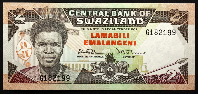 Swaziland 2 Emalangeni 1987
P# 13a; № G182199; UNC