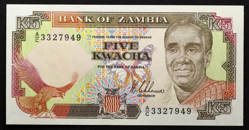 Zambia 5 Kwacha 1989
P# 30a; № AC3327949; UNC