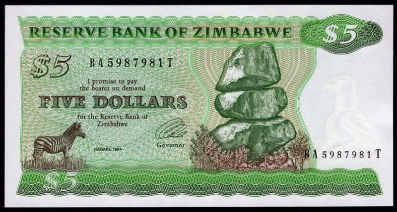 Zimbabwe 5 Dollars 1994
P# 2; UNC