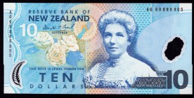 New Zealand 10 Dollars 1999
P# 186a; № AG99689805; Blue Signature D.T. Brash. Back: Pair of blue ducks at center right. Wa- termark: Queen Elizabeth ...