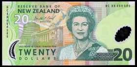 New Zealand 20 Dollars 1999
P# 187a; № BC99468580; Gray and multicolor. Queen Elizabeth II at right, government building at left in underprint. Signa...