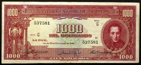 Bolivia 1000 Bolivianos 1945
P# 144; № C537581