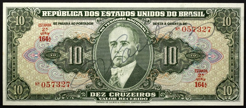 Brazil 10 Cruzeiros 1950
P# 143; № 057327; UNC