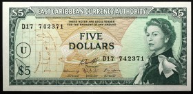 East Caribbean States 5 Dollars 1965
P# 14o; № D17-742371; UNC