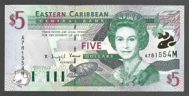 East Caribbean States 5 Dollars 2000
P# 37; A781554M; UNC; Montserrat - rare letter;