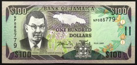 Jamaica 100 Dollars 2001
P# 76c; № NP085779; UNC