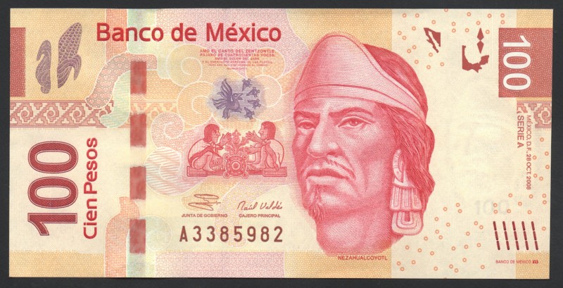 Mexico 100 Pesos 2008
P# 124a; № A 3385982; Serie A; First Issue; UNC; "Nezahua...