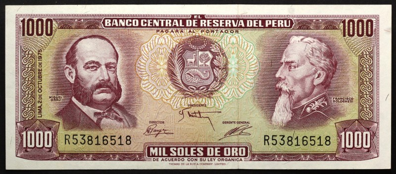 Peru 1000 Soles 1975
P# 111; № R53816518; UNC