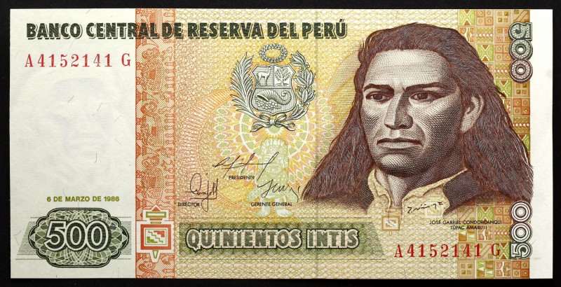 Peru 500 Intis 1986
P# 135; № A4152141G; UNC