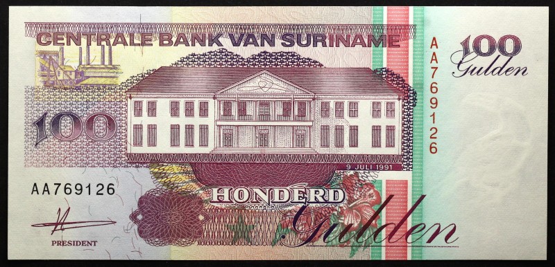 Suriname 100 Guldens 1991
P# 139a; № AA769126; UNC