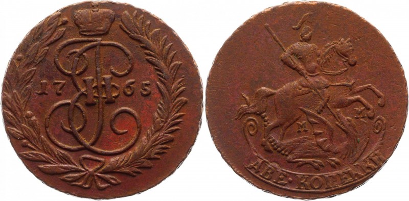 Russia 2 Kopeks 1765 ММ
Bit# 533; 1 Rouble by Petrov; Copper 21,0g.; Red mint; ...